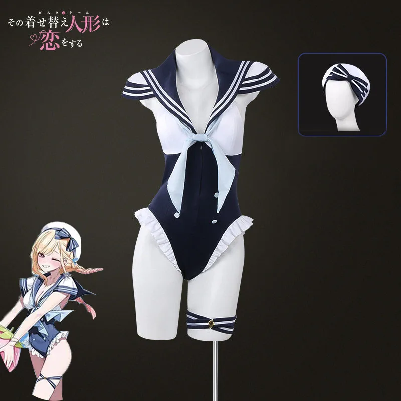 

Костюм для косплея по аниме My Dress Up Darling, костюм Китагавы Марины, женский сексуальный комбинезон, купальник с шляпой, пляжная одежда в морском стиле, купальный костюм