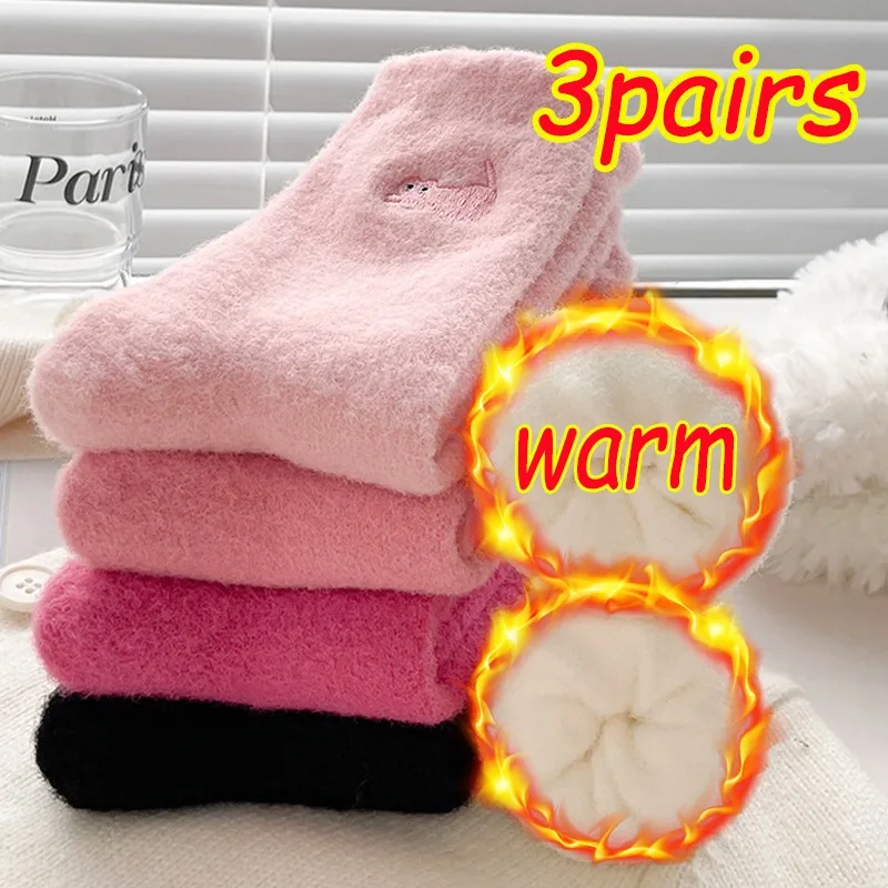 Winter Warm Thicken Coral Plush Socks Thermal Snow Home Sleep Floor Kawaii Sock Cute Cat Mink Fleece Super Soft Socks for Women