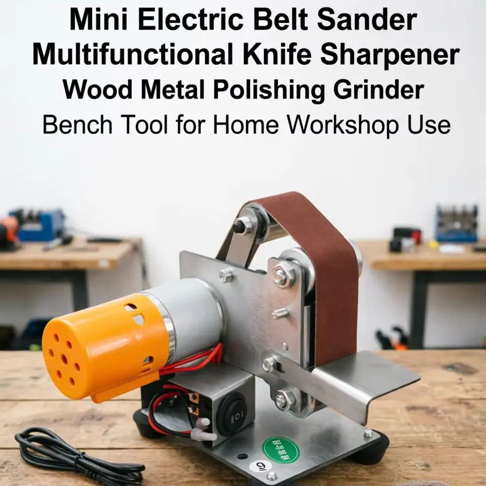 Mini Electric Belt Sander Multifunctional Knife Sharpener Wood Metal Polishing Grinder DIY Bench Tool for Home Workshop Use