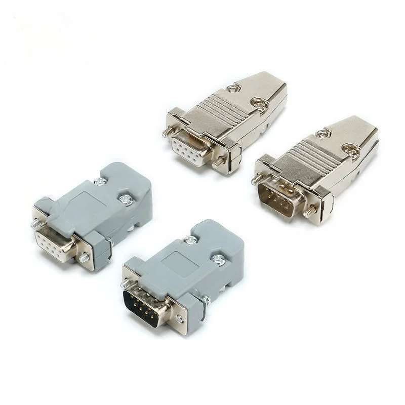 Conector DB9 de 9 pines, macho y hembra, conector RS232, puerto serie 485, conector de terminal de soldadura DB9 con cubierta