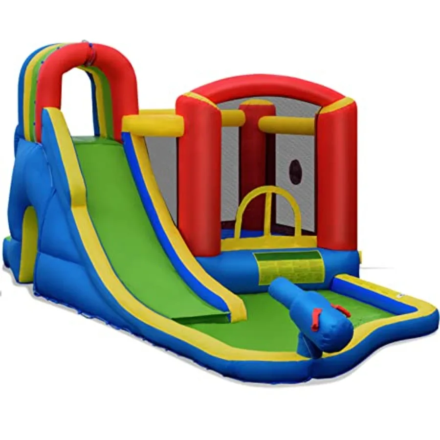屋外用ウェット＆ドライコンボ遊具、ボールプール付きインフレータブルウォータースライダー、裏庭パーティーのギフトに最適、青いプール型インフレータブルウォーターバウンスハウス
