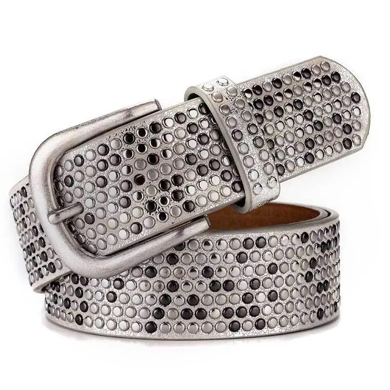 Western Rivet Design Rhinestone PU Leather Women Belt Fashion Jeans Causal Pants Belt for Ladies