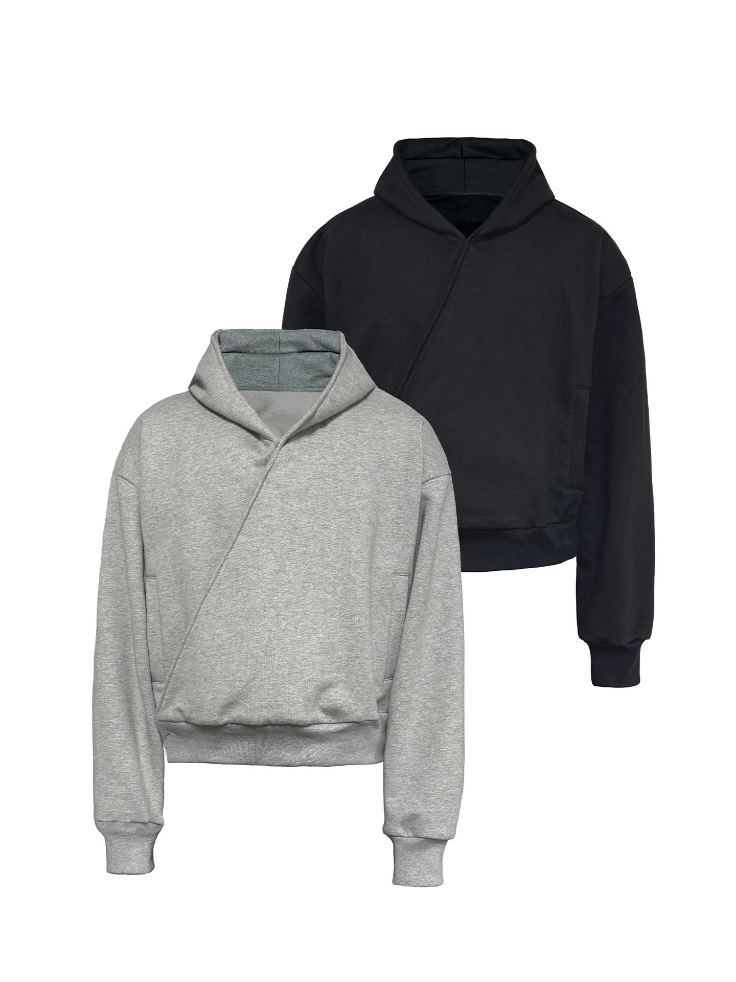 JCAESAR Hoodie Casual Loose Fit Zipper Closure Double Button Design Men's Long Sleeve Sweatshirt Warm Cotton Youth Fashion