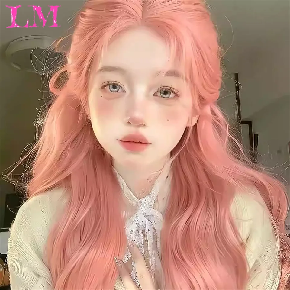 LM شعر مستعار اصطناعي موضة الباروكات الاصطناعية طويلة متموجة مجعد الشعر مقاومة للحرارة شعر مستعار تأثيري للنساء مع غطاء شعر مستعار مجاني #5