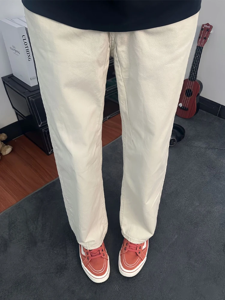 

Cleanfit Light Beige Flared Straight Leg Jeans Men's High Street American Sle Slim Fit Narrow Version Autumn Seasonal Wear