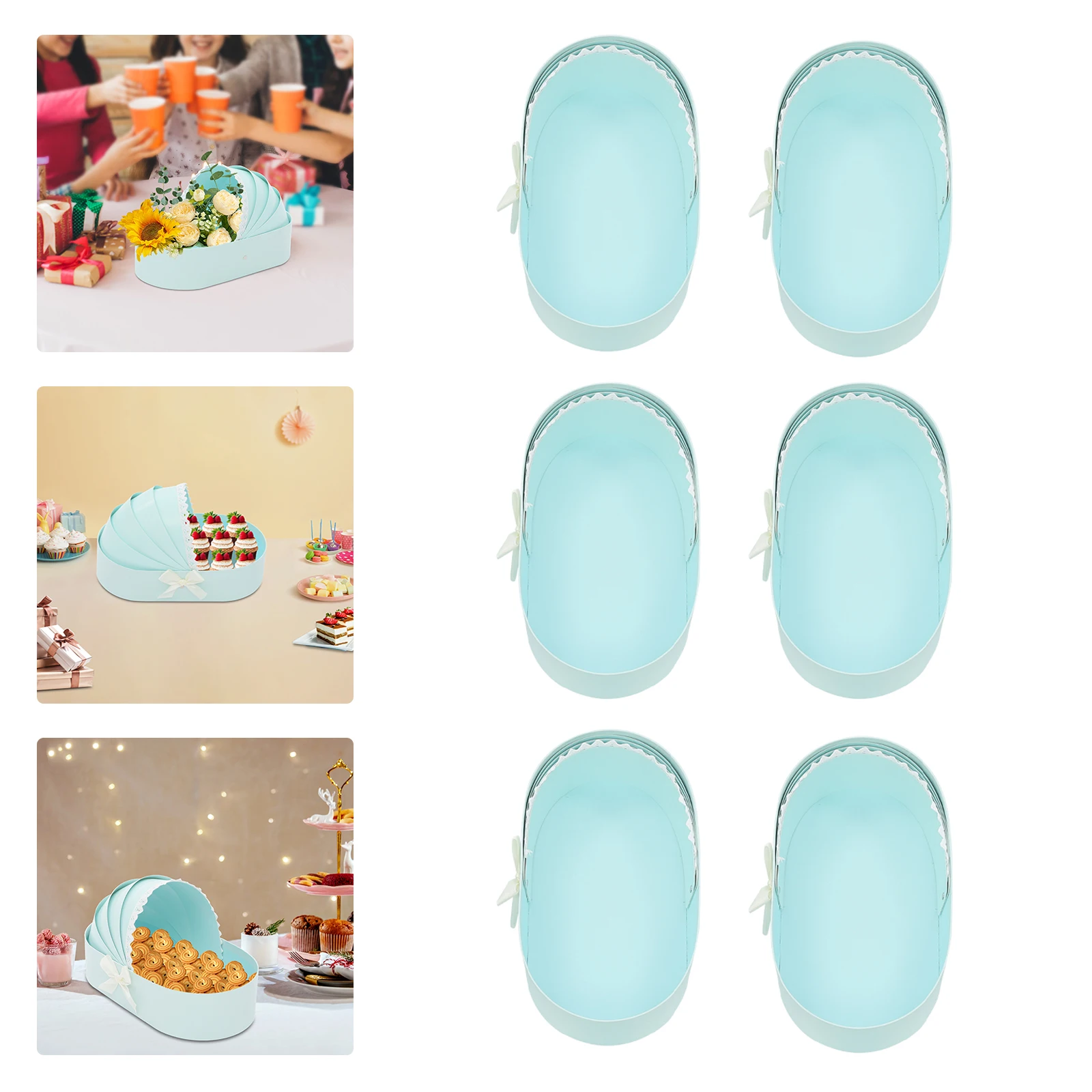 

6 шт. синяя маленькая подарочная коробка-колыбель — 33,5x17,5x8 см, картон ручной работы, кружево и бант, несущая способность 1,5 кг для детского душа/свадьбы