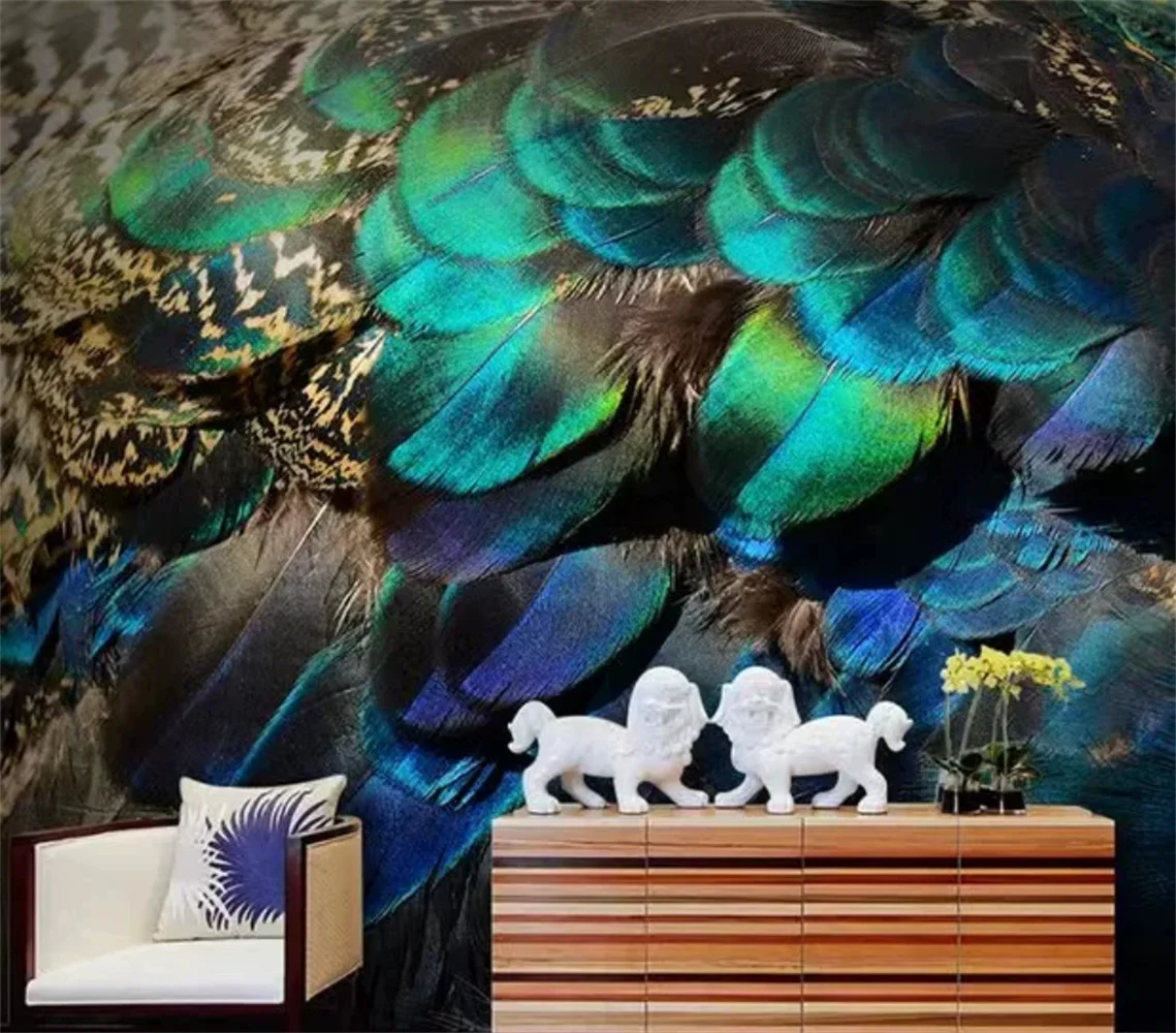 

3D Southeast Asian Peacock Feather TV Background Bedroom Entrance Personalized Art Background Wall Wallpaper Mural