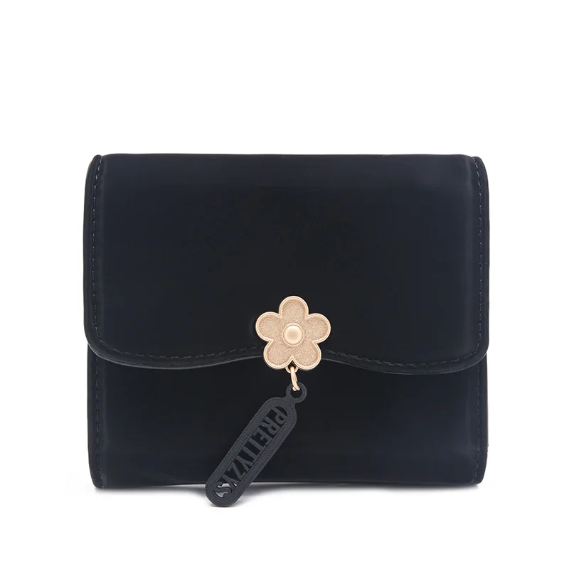 Women's floral pendant wallet tri-fold purse minimalist design multi-card slots coin pocket