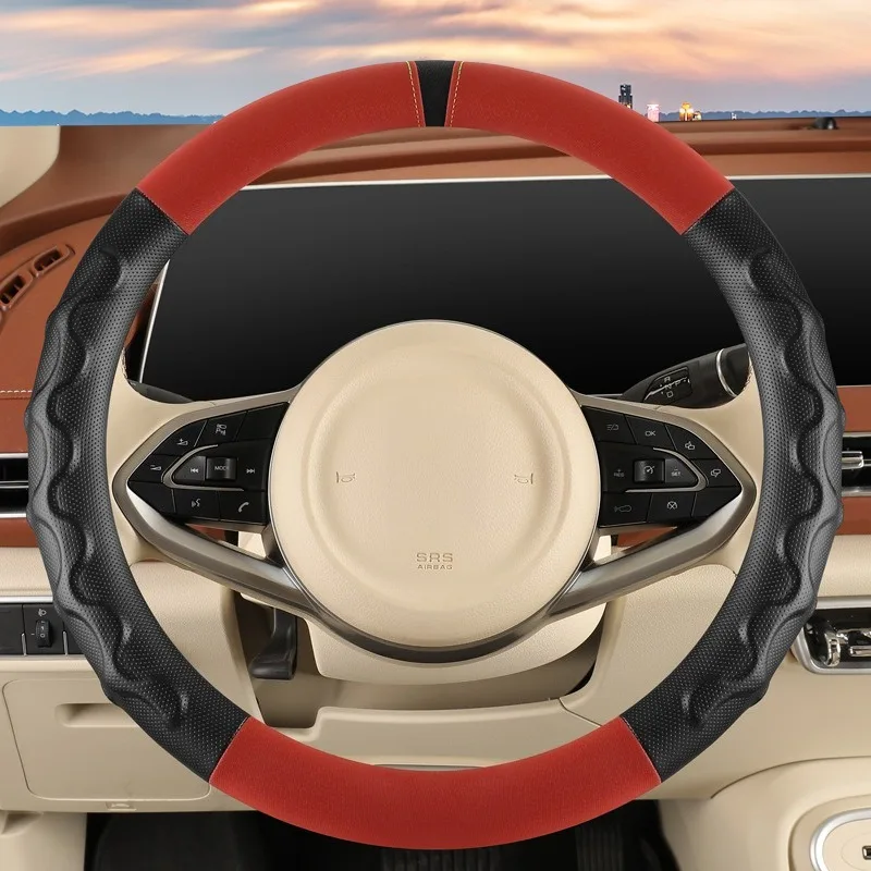 Leather Car Steering Wheel Cover Silicone Steering Wheel Protectors Car Accessories Interior O/D Shape Universal Steering Covers