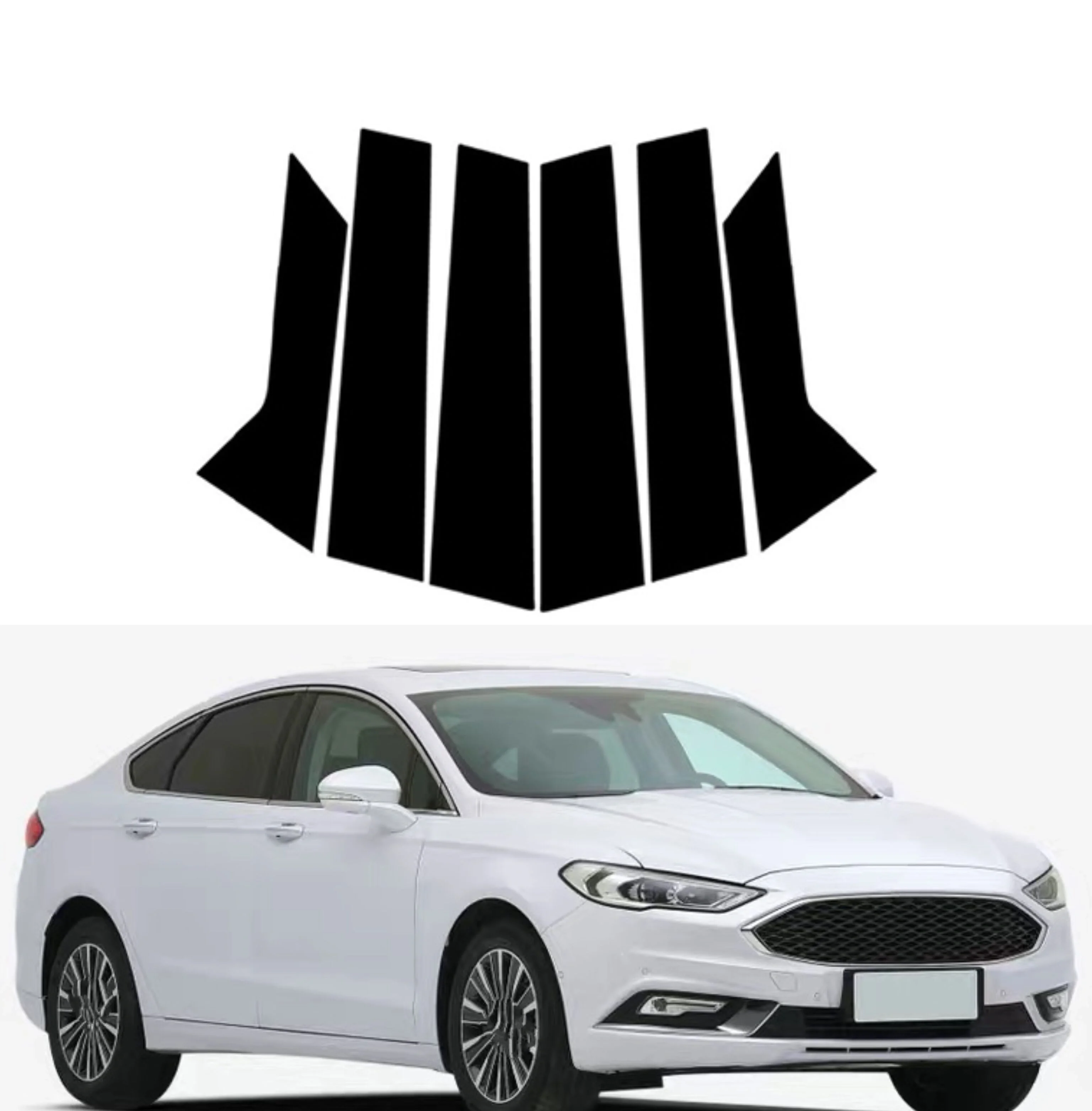 6PCS Glossy Black Pillar Posts Fit For Ford Mondeo MK5/MK V Fusion 2014-2022  Window Door Column B C Pillar Post Cover Trim