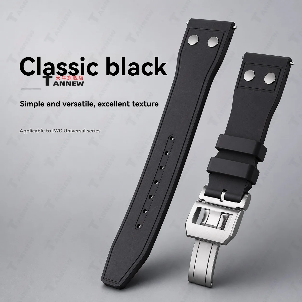 20mm 21mm 22mm FKM Rubber Watch Strap Compatible with IWC Pilot Mark Le Petit Prince Portugieser Quick Release Replacement Band