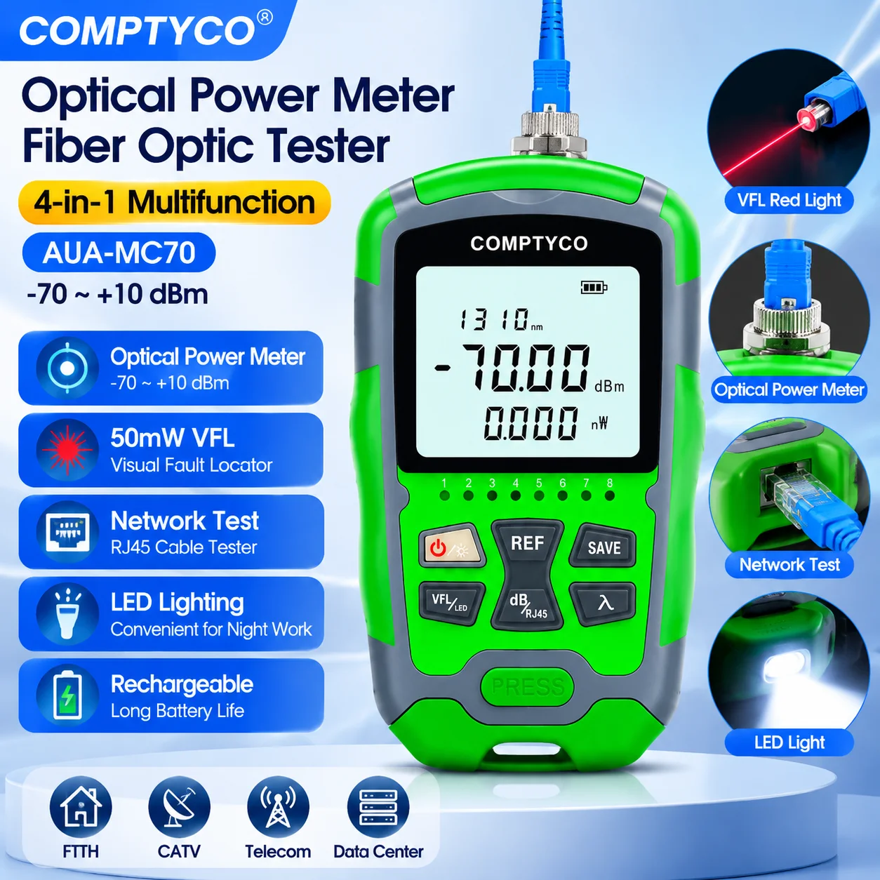 50mw-vfl-fiber-optic-tester-rechargeable-optical-power-meter-70~-10dbm-ftth-fiber-cable-network-tester-led-light-tool