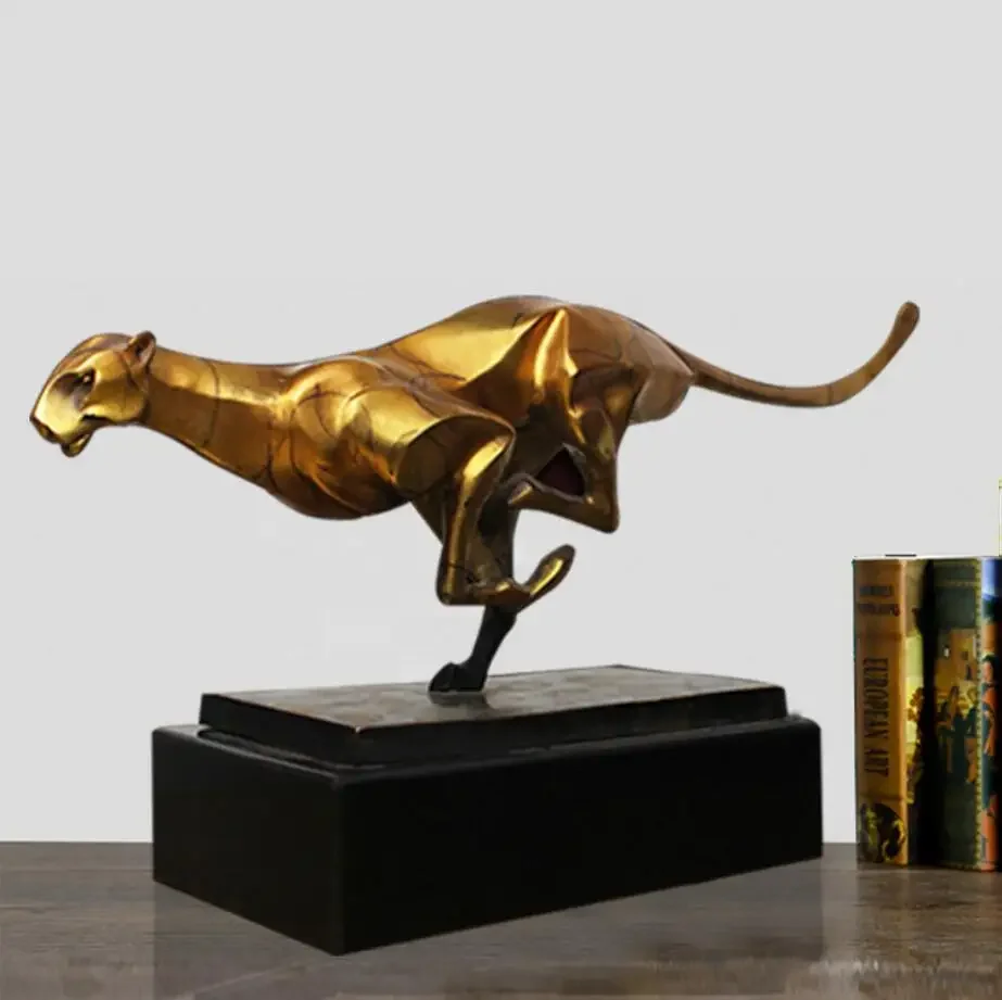 MGT-Leopard Bronze Figurines, Animal Sculpture, Modern Metal Statue, Artificial Craft, Office and Home Decoration Accessories