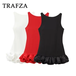 TRAFZA 2024 estate donna Sexy abiti solidi Backless canotta gonne corte Slim senza maniche moda donna abiti Vintage