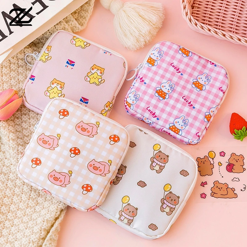 Women Girls Kawaii Cosmetic Makeup Tampon Napkin Pouch Storage Bag Coin Purse Sanitary Pads Bag Mini Data Cables Organizer