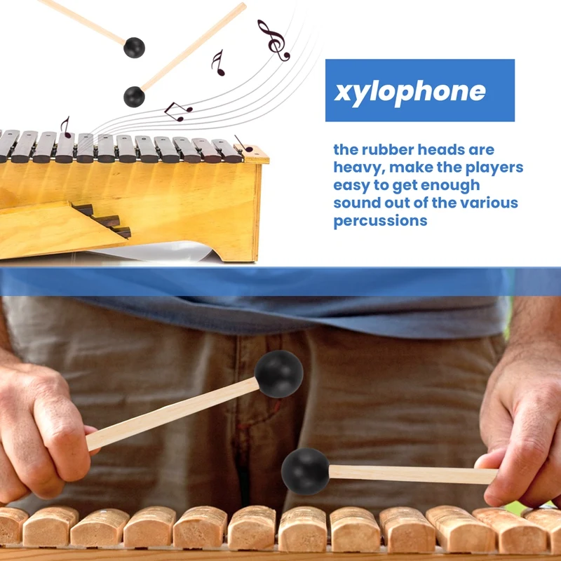 2 ชิ้นยางนุ่มหัว Sticks ไม้ Handle Bell Mallets สําหรับ Glockenspiel ระนาด Bell เครื่องดนตรีอะไหล่