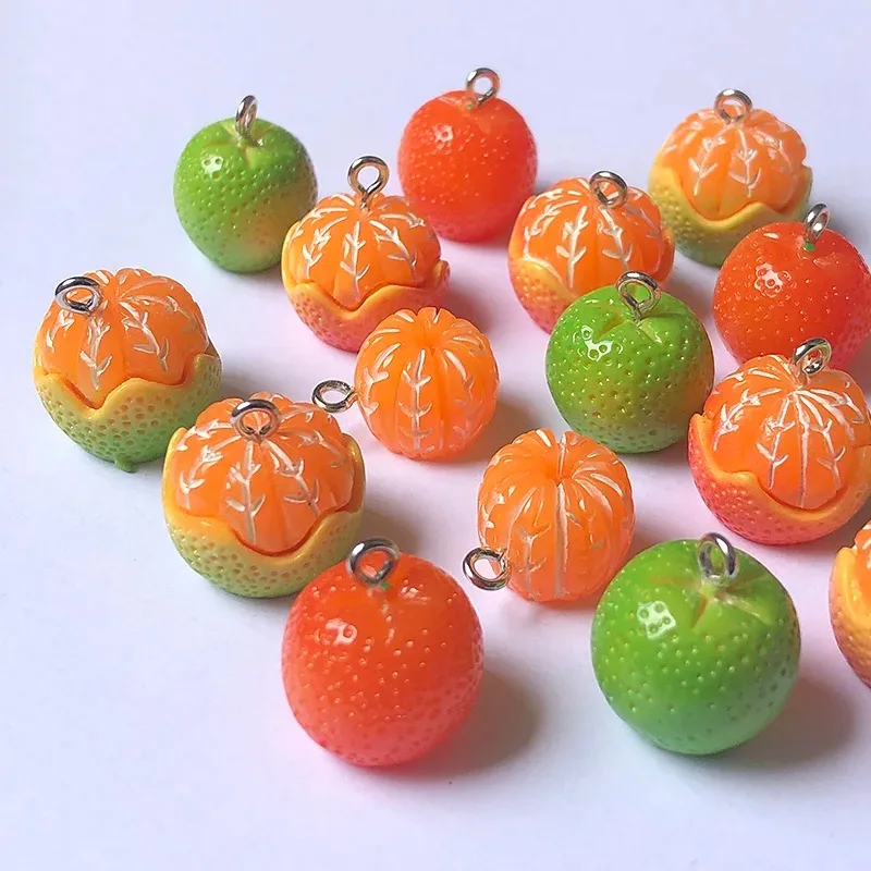 10pcs Mini Simulation Peel Orange Resin Charms Lots Cute Farm Fruit Crafts Small Pendants Diy Charm For Earring Necklace Jewelry