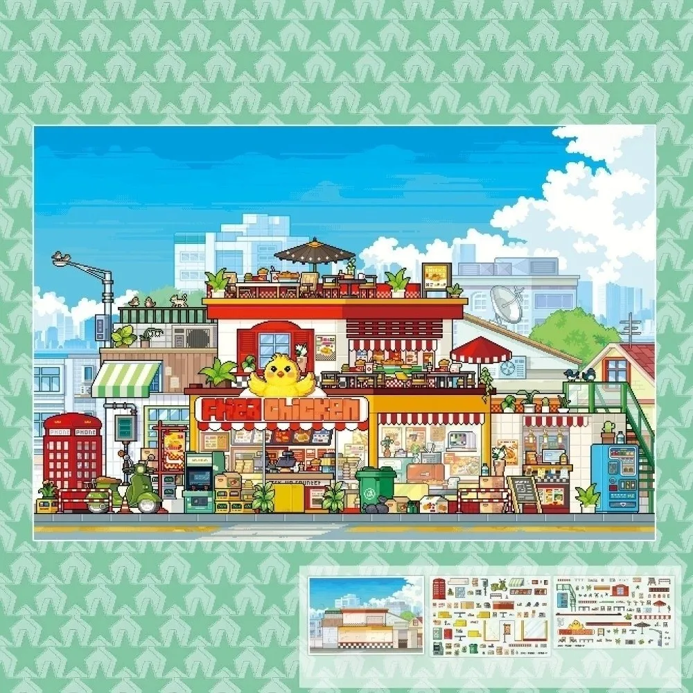 New 3D Effect Miniature Scene Stickers PET Die Cut Self-Adhesive Cartoon Stickers Pixel Art DIY Stacking Stickers For Fun Decor