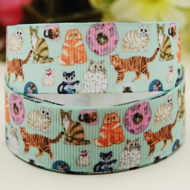 22mm 25mm 38mm 75mm Cat Cartoon printed Grosgrain Ribbon party decoration 10 Yards