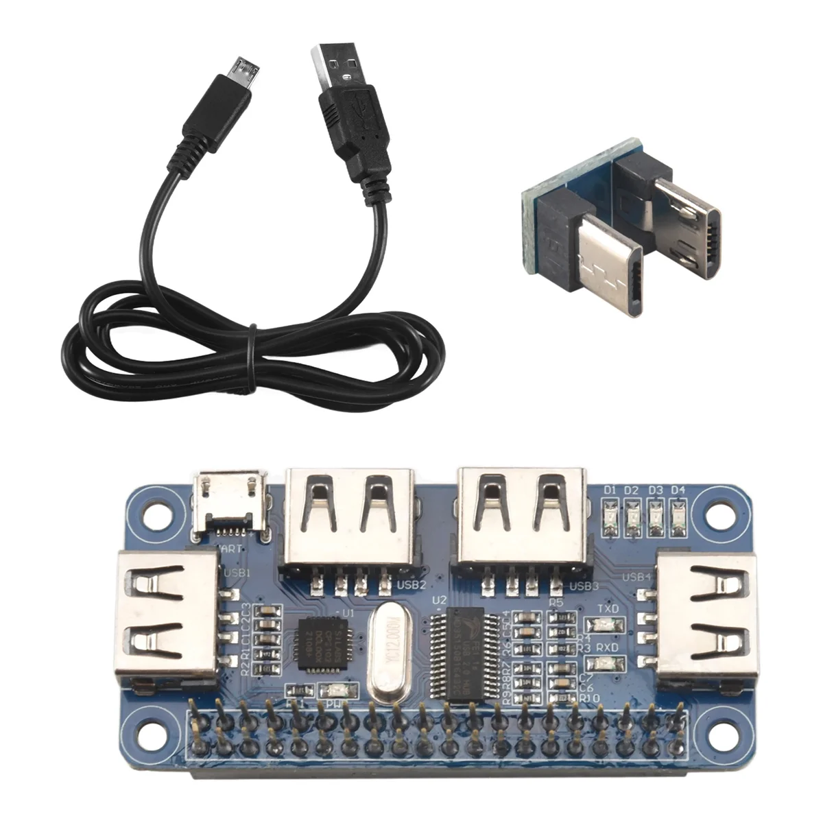 4 Ports USB HUB HAT For Raspberry Pi 3 / 2 / Zero W Extension Board USB To UART For Serial Debugging Compatible With USB2.0/1.1