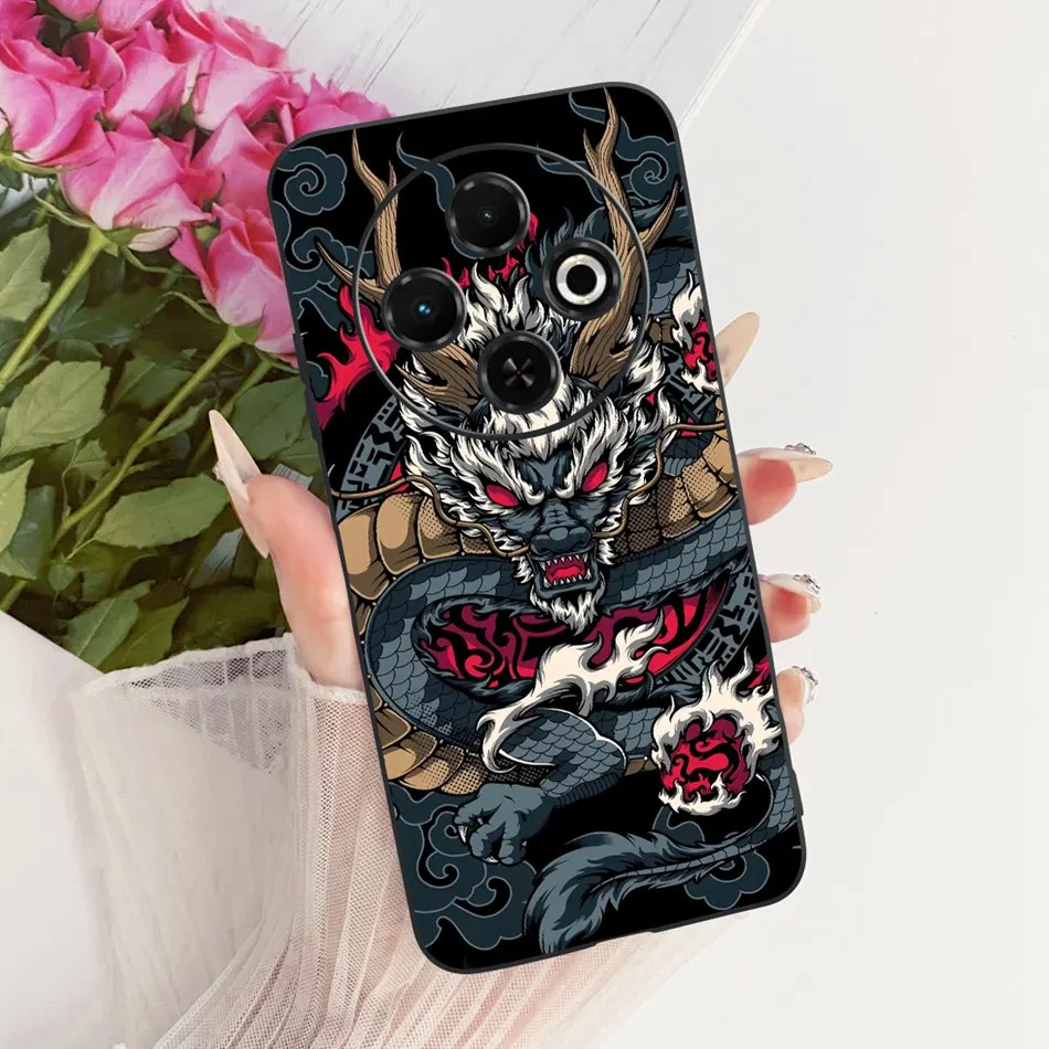 Casing HP Tecno Spark 30C 30 Pro Motif Naga Keren Untuk Tecno Spark30C 30 30Pro 4G Casing Silikon Lembut Hitam