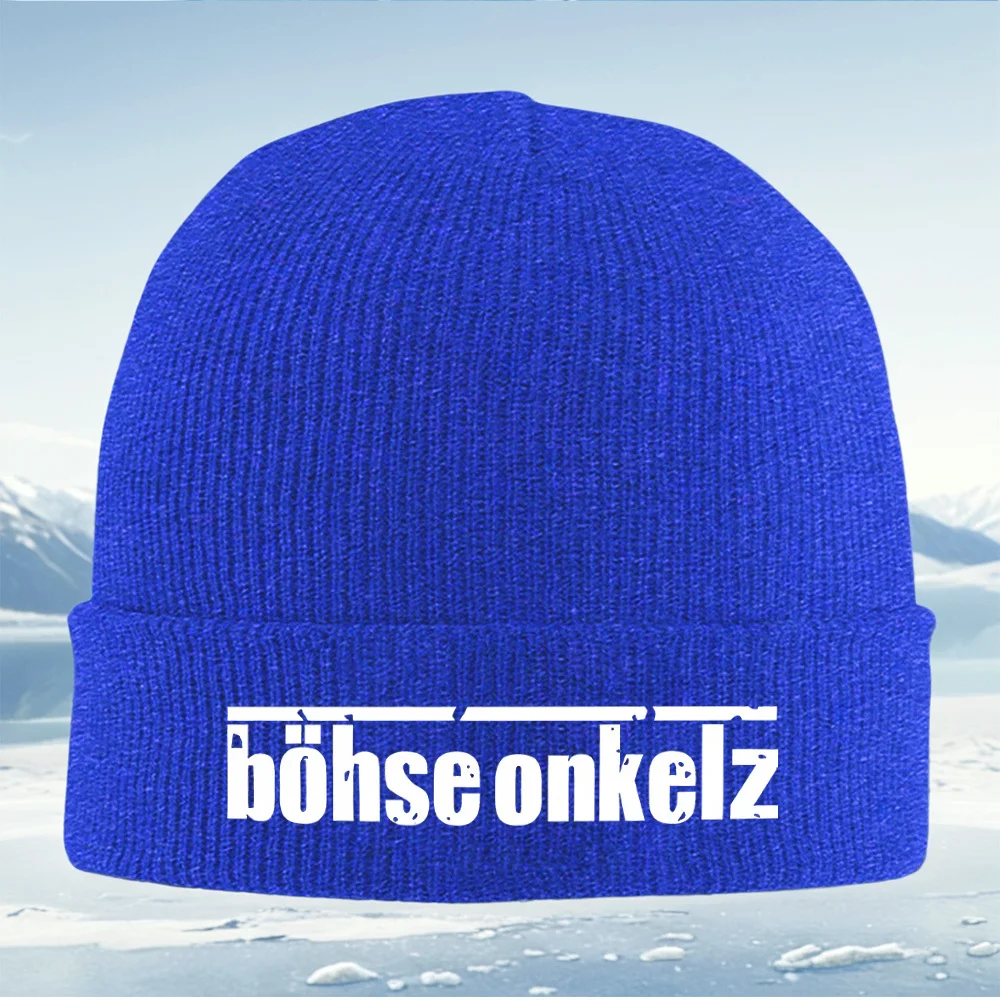Böhse Onkelz, kräftige weiße Buchstaben Männer Frauen Unisex Strickmütze Beanie Pullover Mütze Winter Thermal Warm Weihnachten Outdoor Radfahren H