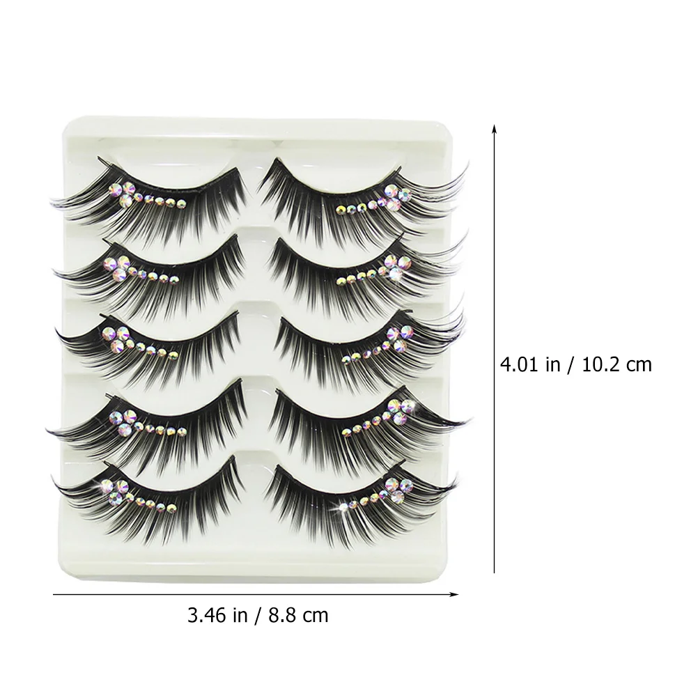 5 Pairs Diamond Eyelashes Decor False Extensions Fake Dense Long Artificial Fiber Realistic