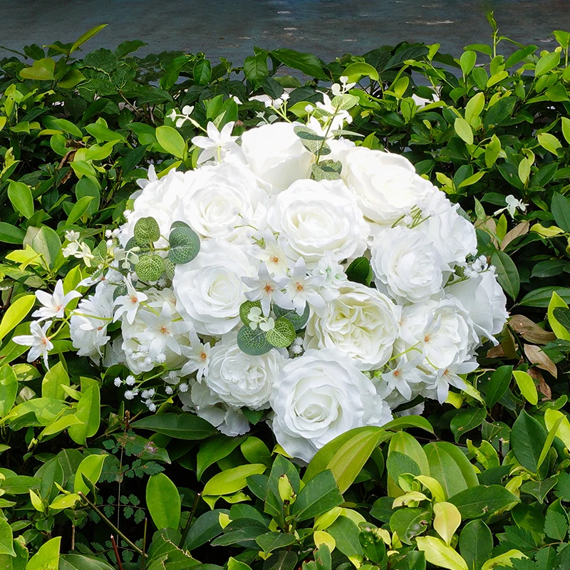 40cm New Simulated White Flower Ball Wedding Decor Peony Rose Flower Ball Party Wedding Stage T Stage Road Leading Decor Flowers
