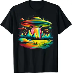 UFO Alien Retro Bright Mountain Lake Camping Visitor T-Shirt Women Men Clothing Tee Ropa Mujer Vintage Clothes Men T Shirt