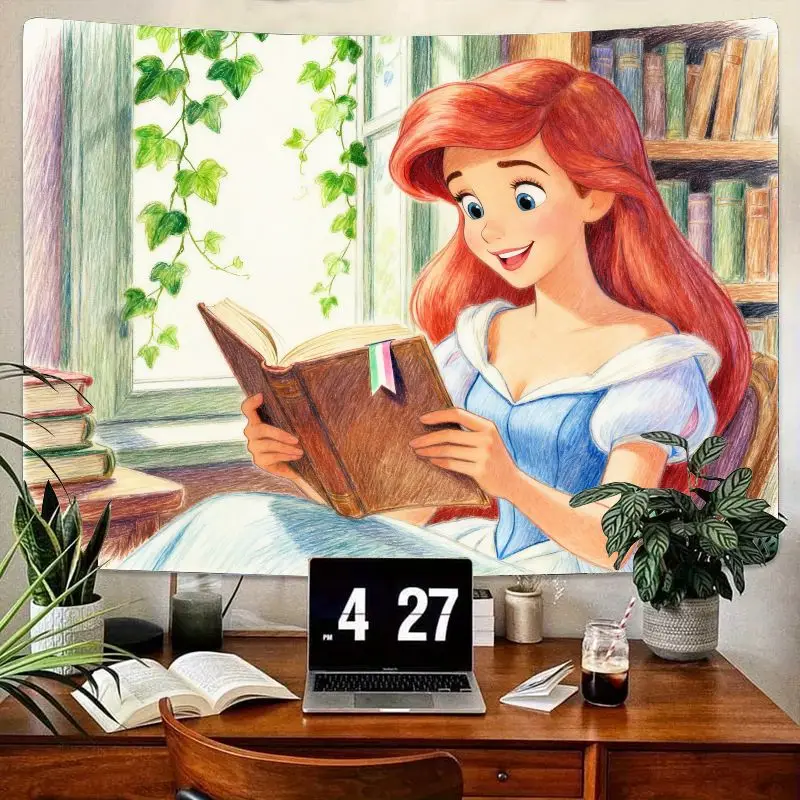 

1 шт. гобелен «Ариэль Русалочка», настенное искусство для чтения принцессы Каваи Диснея для декора спальни, уютный эстетический подарок для G