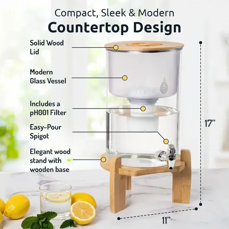 

tt For pH Recharge Glass Alkaline Water Filter Dispenser Countertop Water Filter System Purifier Pitcher for Home and Office