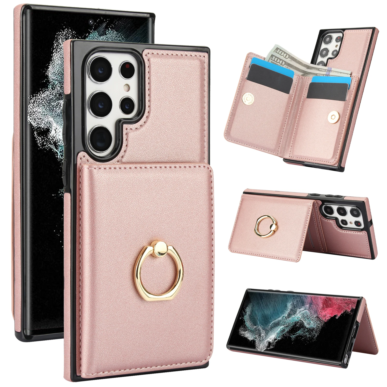 Wallet Card Slot Anti-theft Brush Sticker Magnetic Flip Leather Case For Samsung Galaxy S24 Ultra S23 Plus S22 S21  A52 53 54 FE