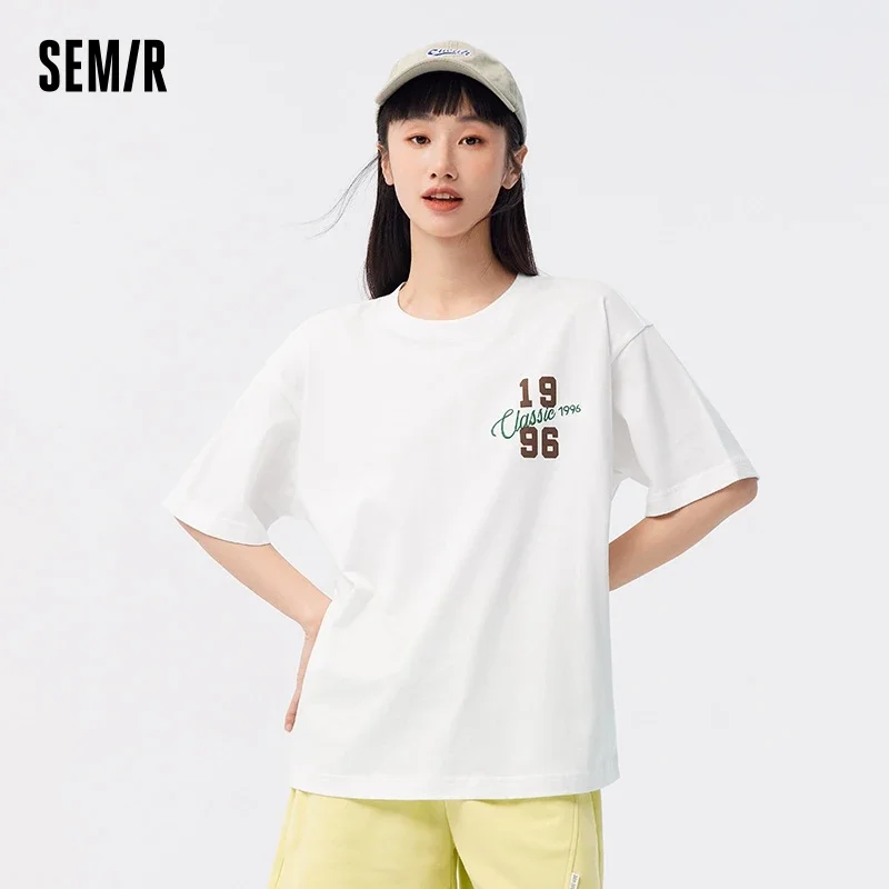 Semir Short Sleeve T-shirt Women Embroidery Bottoming Shirt Loose 2023 Summer New Cotton Inner All-match