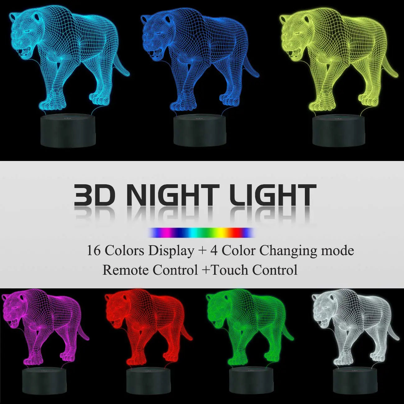 Lion Gifts, Big Cat 3D Night Light for Kids Bedside Lamp with 16 Color Changing Xmas Halloween Birthday Gift for Child Baby Boy