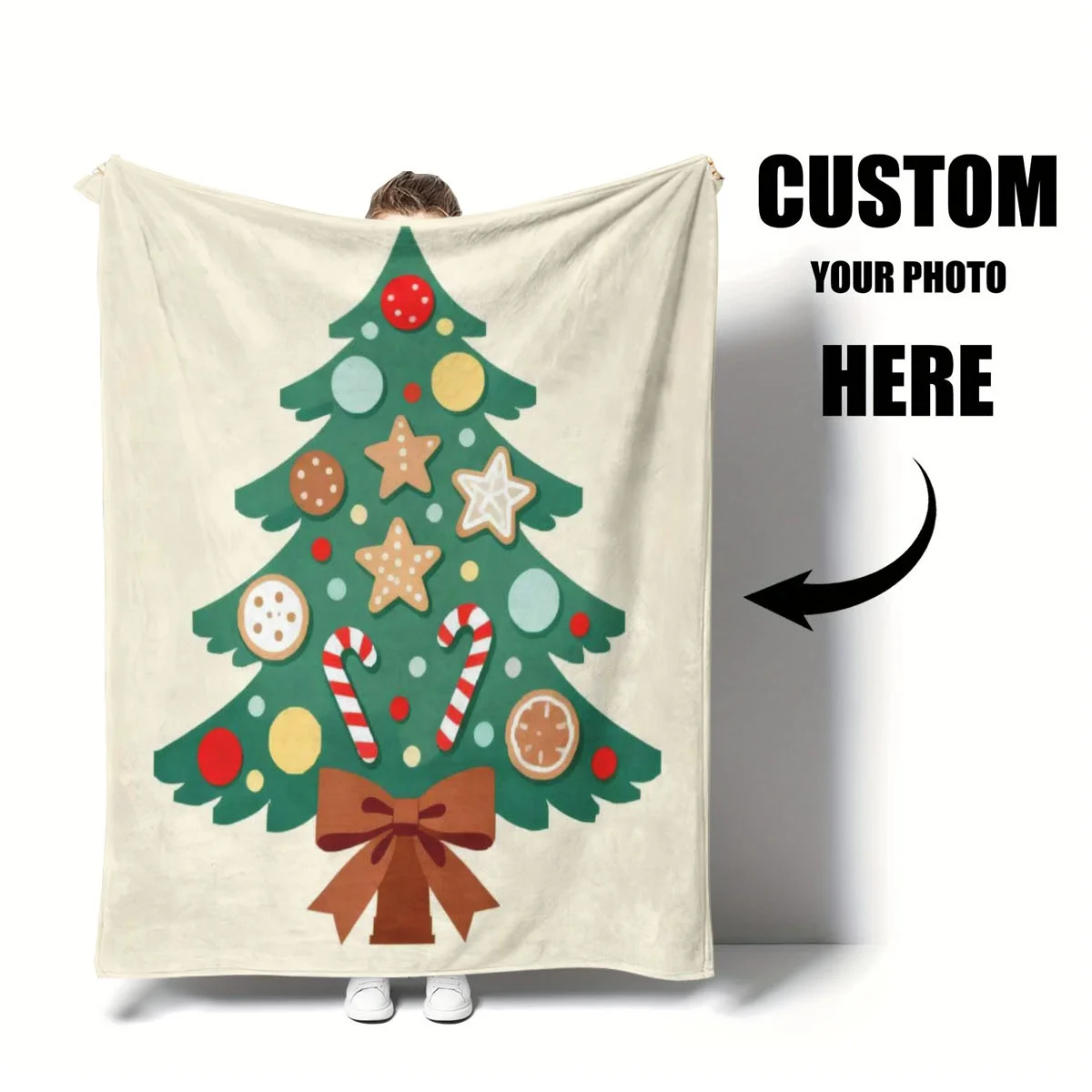 Personalized Winter Custom Photo Plush Fleece Blanket Extra Thick Soft Warm Cozy for Sofa Bed Office Nap Car Travel Camping Mult