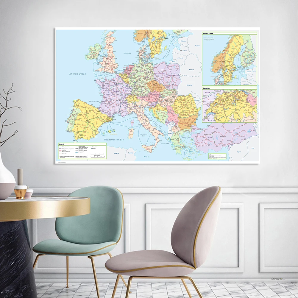 The Europe Map Traffic Route Map Large Poster Non-woven Canvas Painting  Decorative Hanging Picture School Supplies 225*150cm