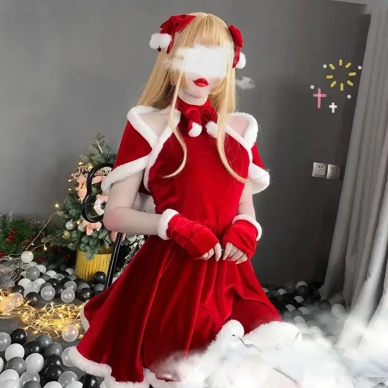 Christmas Cosplay Costume Dress Accessories Suit Red New Year Cloak Carnival Xmas Oliday Theme Party Outfits for Adult Women view 4