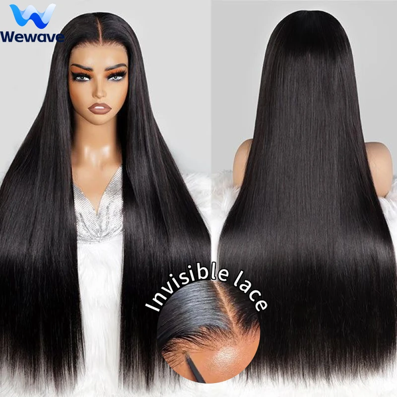 

Wewave Glueless Hd Парики из натуральных волос на кружеве Прямые парики из натуральных волос Предварительно выщипанные 1b Черный парик 5x5 13X6 40 дюймов Отбеленные узлы