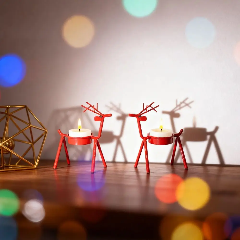 Premium Standing Christmas Reindeer Tealight Holders Iron Metal Elegant Candlestick Stable Rust-Proof Xmas Decor Desktop