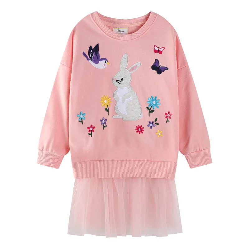 

Jumping Meters 2-7T Cotton Girls Dresses Long Sleeve Sweatshirt Dresses Animals Autumn Baby Clothes Princess Girls Frock Costume