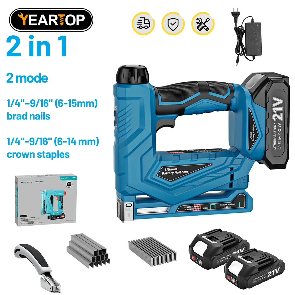 YEARTOP Mini  2in1 Cordless Electric Nail Gun Wireless Stapler Framing Nailer Tacker Furniture Power Tool For Makita 18V Battery