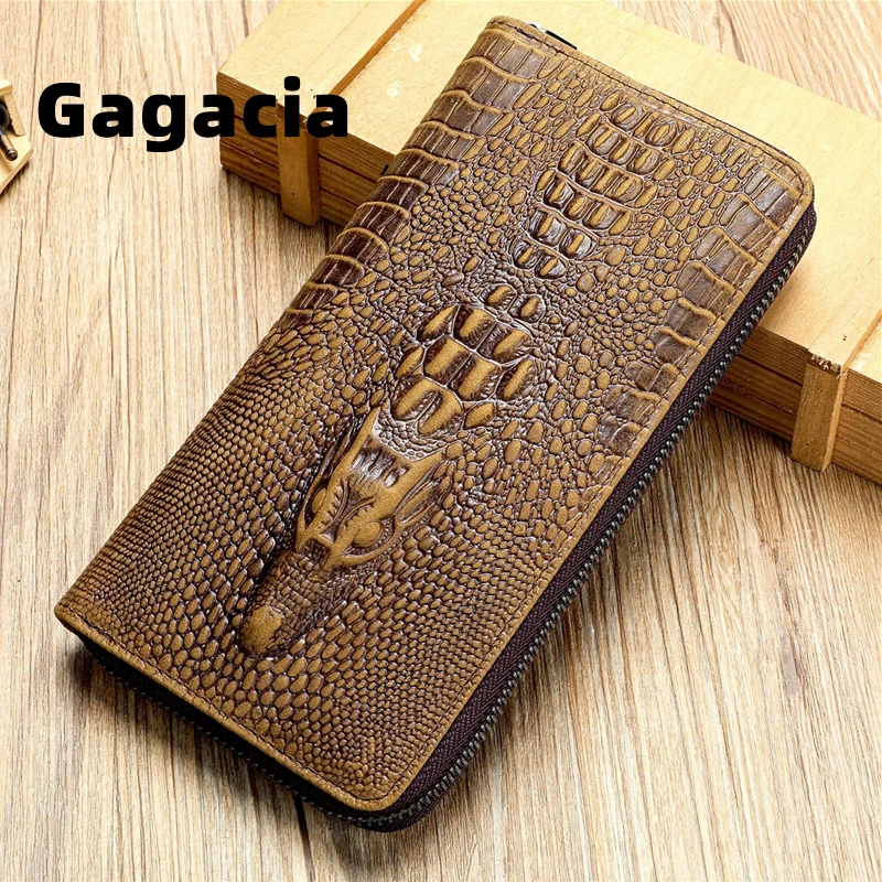 

GAGACIA Retro Wallet Genuine Leather Crocodile Pattern Male Purse Fashion Business Clutch For Men's Casual Embossed Card Holder