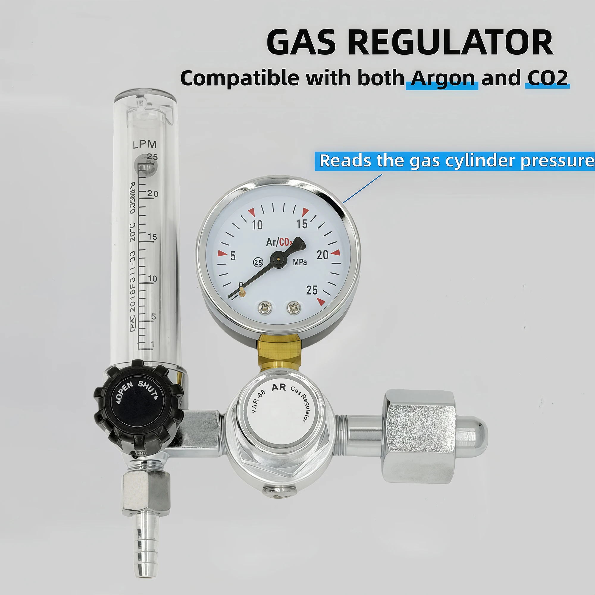 New 2022, CO2 Flow Meter Mig Tig 0-25 MPa, Standard Flow Meter, Welding Device, Argon Pressure Reducer