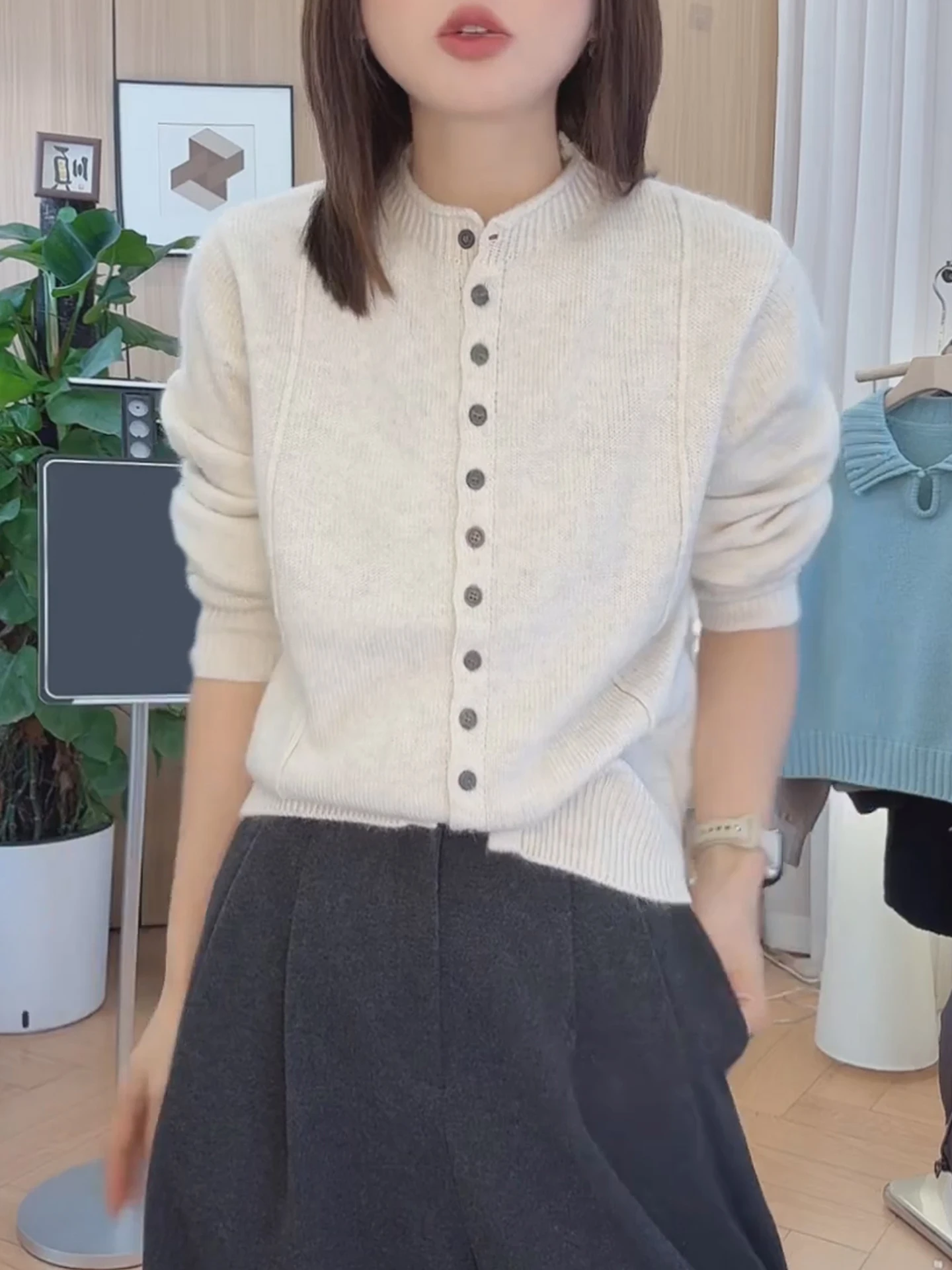 Ladies' Knitted Open Cardigan Long Sve Commute Sle Single Button Casual Slim Fit Pure Color Top for Autumn 2025