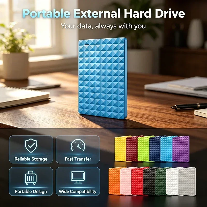 Slim Portable External HDD, Orange/Wine Red/Blue, USB 3.0, Privacy Encrypted Disk, 500GB-4TB, Fast Transfer for Laptop, Notebook
