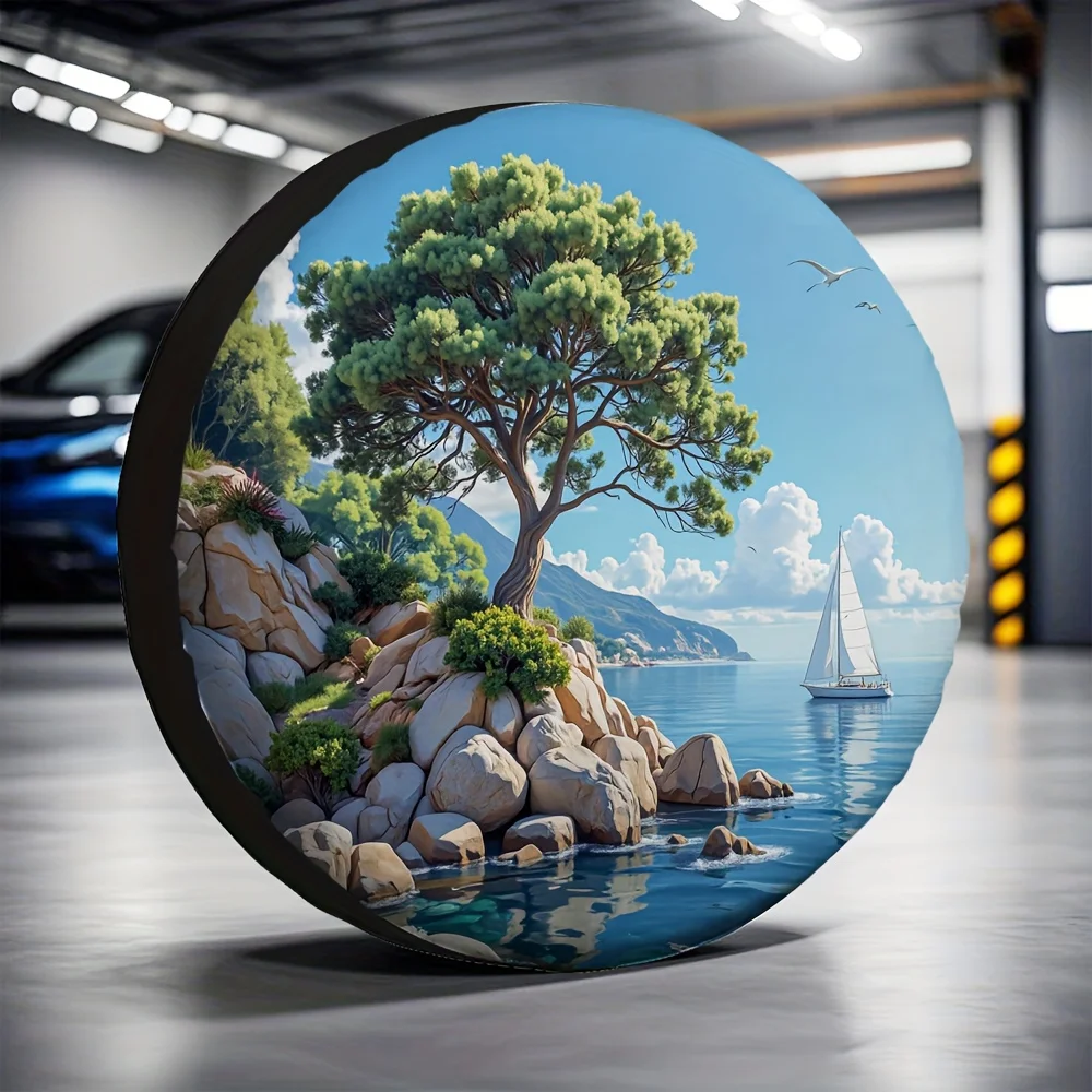 One Piece Of High-Quality 2D Flat-Printed Tire Cover Made Of Mountain Polyester Fabric, Suitable For Travel And Construction Sit