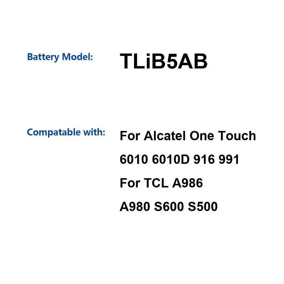 

Для Alcatel One Touch 6010 6010D 916 991 Tcl A986 A980 S600 S500 Tlib5ab 1500 мАч надежная сменная батарея для мобильного телефона