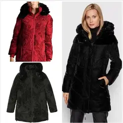 Foreign trade original single Spanish  women's black cotton suit hooded dark flower embroidery long winter warm coat