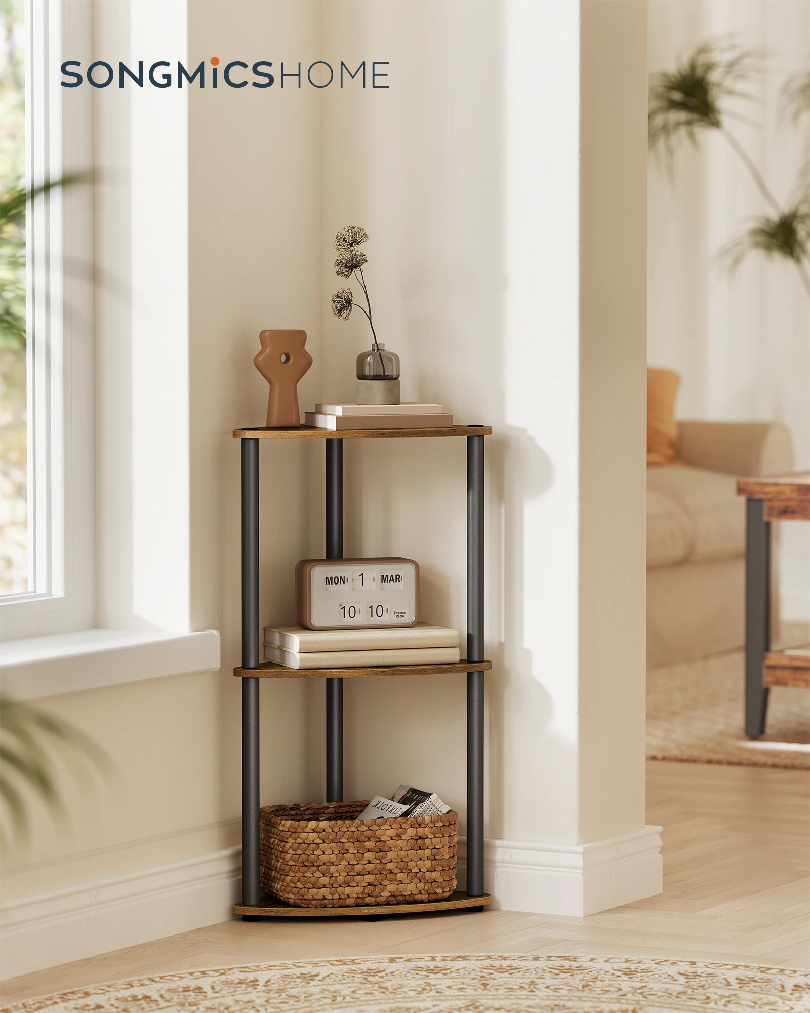 

SONGMICS HOME Superfast Toolless Assembly, Corner Shelf Stand, 3-Tier Corner Standing Shelf, Living Room, Bedroom, Kitchen, 15 x