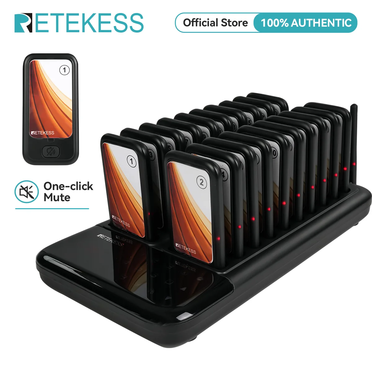 

Пейджер Retekess TD173 для ресторана, беспроводная система вызова и очереди, 20 вибраторов, звонок-подставка, зуммер, приемники для пищевых продуктов, кафе, бара